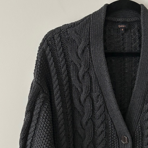 Quince 100% Organic Cotton Oversized Gray Cable Cardigan - Picture 4 of 16